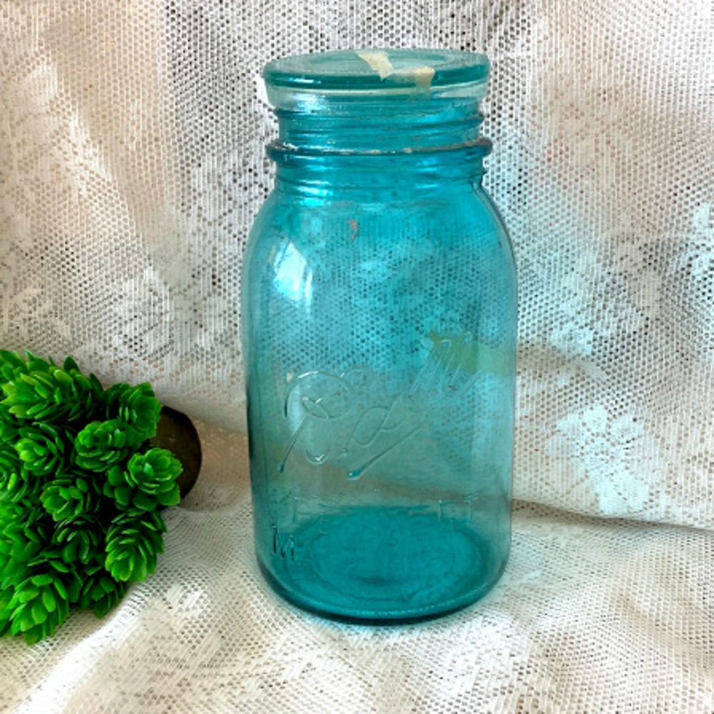 Vintage Ball “Perfect” Mason Sealer Jar in Aqua Blue. 1 Quart Size
